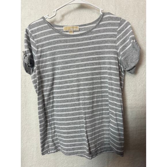 BN #13 Michael Kors Gray & White Striped Short Sleeve T-Shirt - Size M - Picture 2 of 6